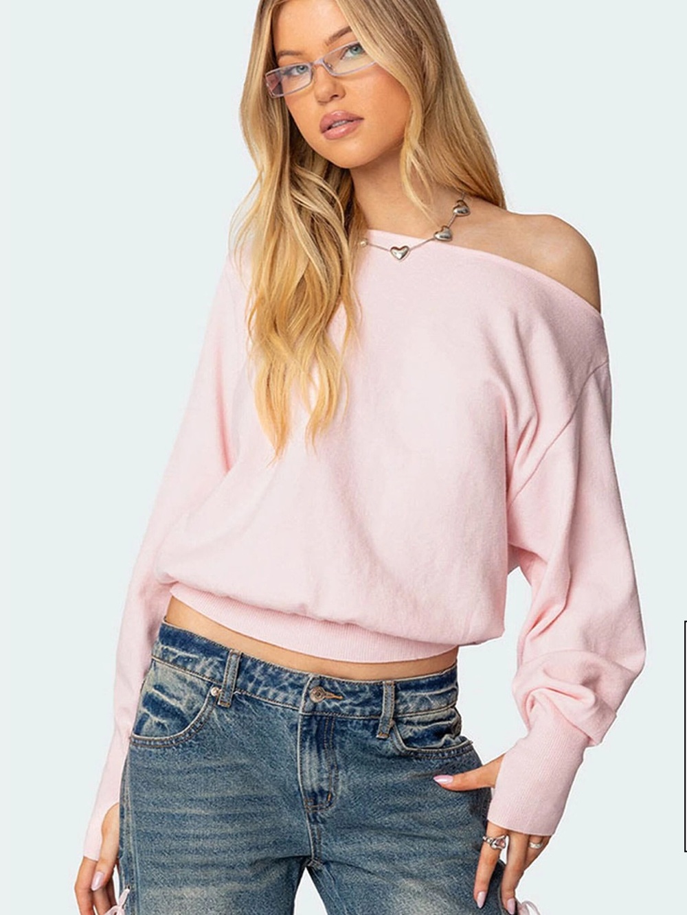 New Edikted Pink Off Shoulder Oversized Sweater